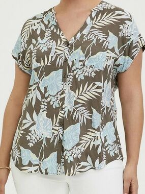Torrid Taupe & Blue Challis Dolman Blouse Plus Size 5X